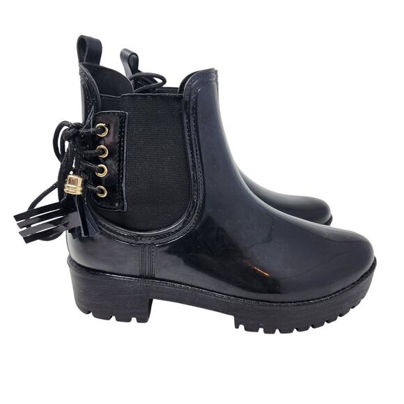 Mari A. Leather Lace Up Back Low Heel Mid Calf Boots Round Toe Black Size 7 - Picture 2 of 7